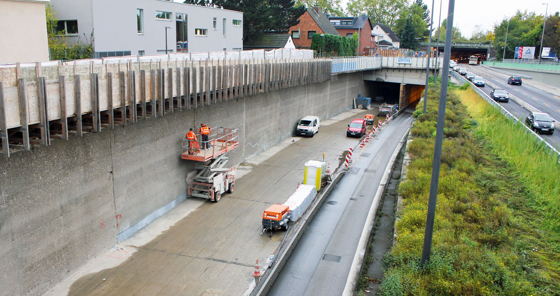 Travaux de réhabilitation dans le tunnel routier de Cologne-Kalk